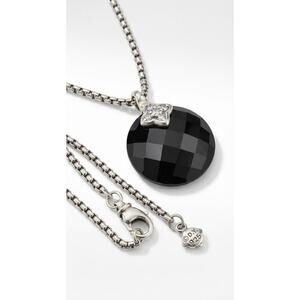 David Yurman Black Onyx Diamond Pendant Capri Necklace in Sterling Silver 18in